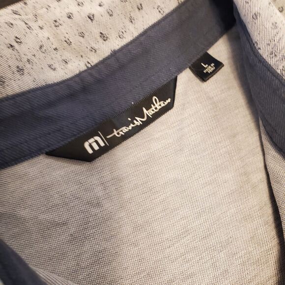 Travis Mathews Mens L Polo Shirt Blue Gray Dots Golf Summer Casual Preppy - Picture 4 of 4